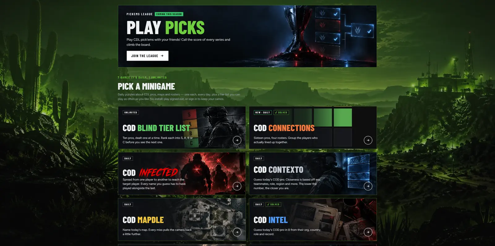 The site's home page, wearing the Texas camo